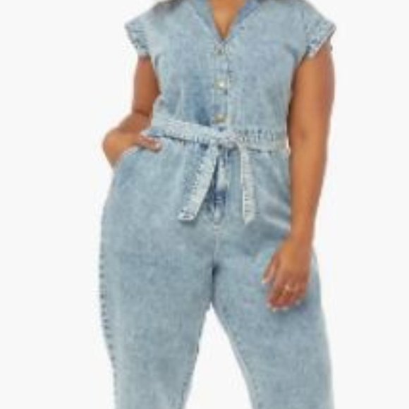 JustFab Pants - Denim Belted Jumpsuit